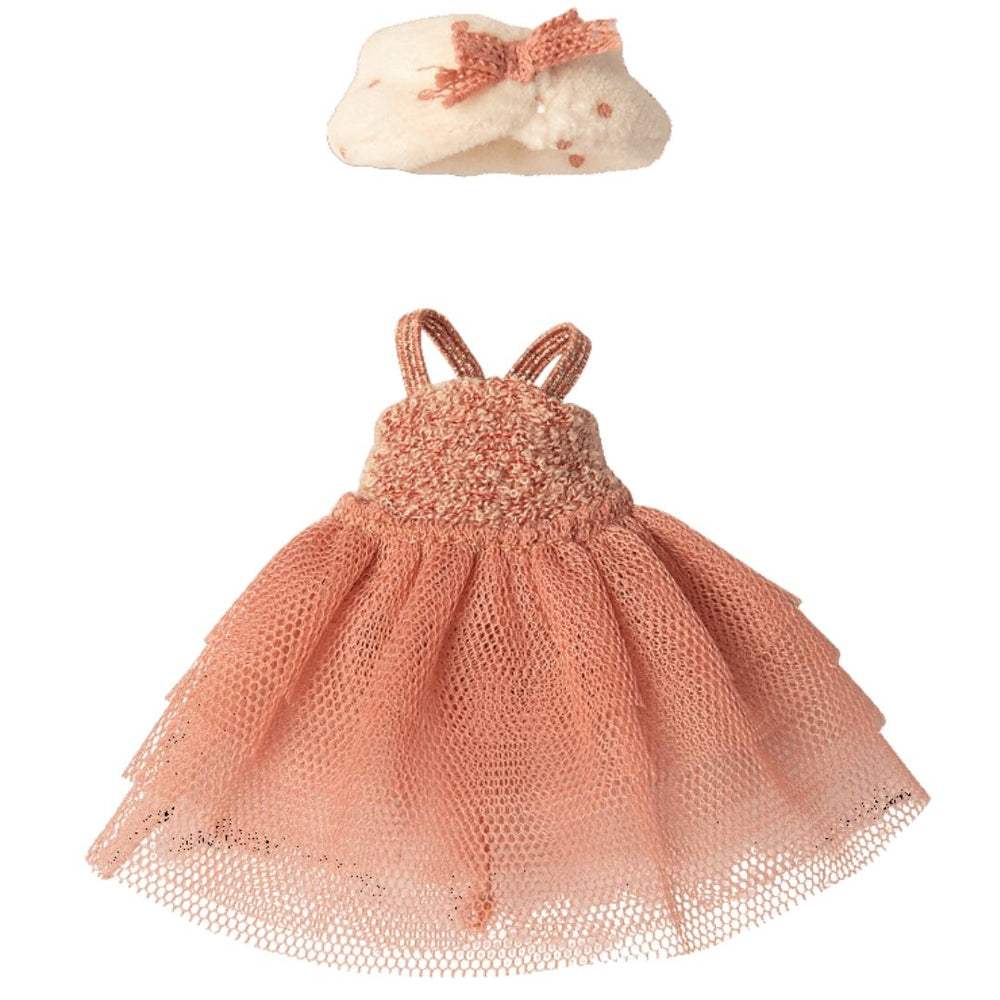 Maileg Princess Mouse Big Sister- Rose Colored Dress and Faux Fur Stuffed Animals- Bella Luna Toys