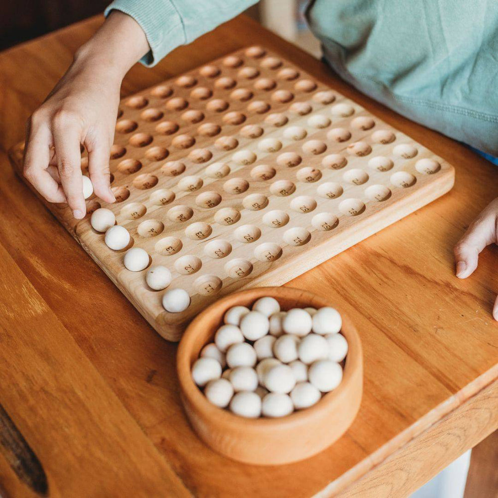 Montessori Wooden 100 Counting Board - Cherry with Wooden Balls | Bella Luna Toys